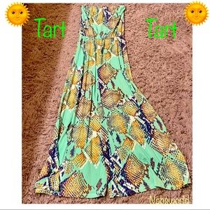 TART COLLECTIONS TURQUOISE SNAKESKIN STRAPLESS WIDE LEG JUMPSUIT! 🌞